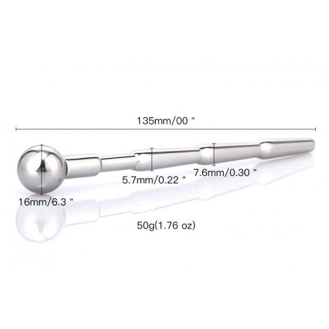 Уретральный металлический стимулятор с шариком - 13,5 см.