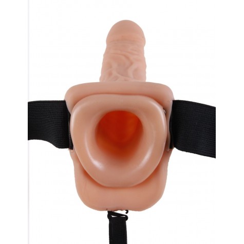 Телесный полый страпон Hollow Strap-On with Balls - 18,9 см.