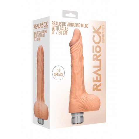 Телесный вибратор Vibrating Dildo With Balls - 20 см.